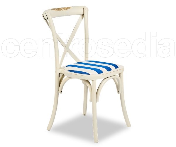 Cross Pickled Wood Chair - Padded Seat
